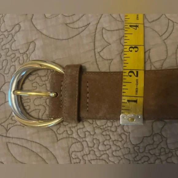 Y2K Big Wide Brown Suede Belt with Gold & Silver Buckle Sueded Pigskin, Size L - Picture 5 of 8